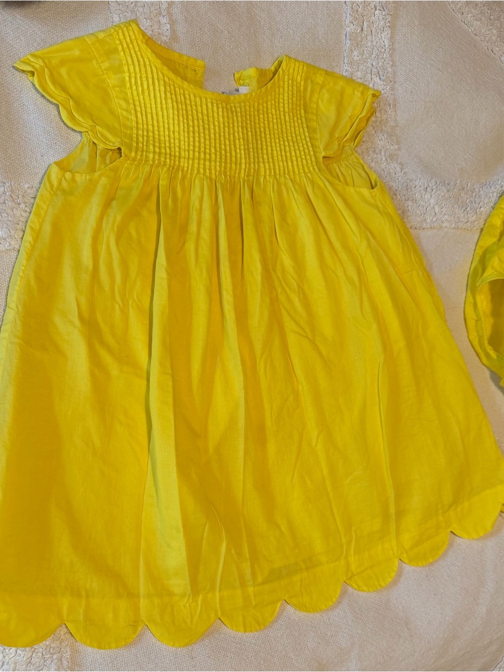 Jacadi Yellow Pintuck Flutter Sleeve Scalloped Hem Dress